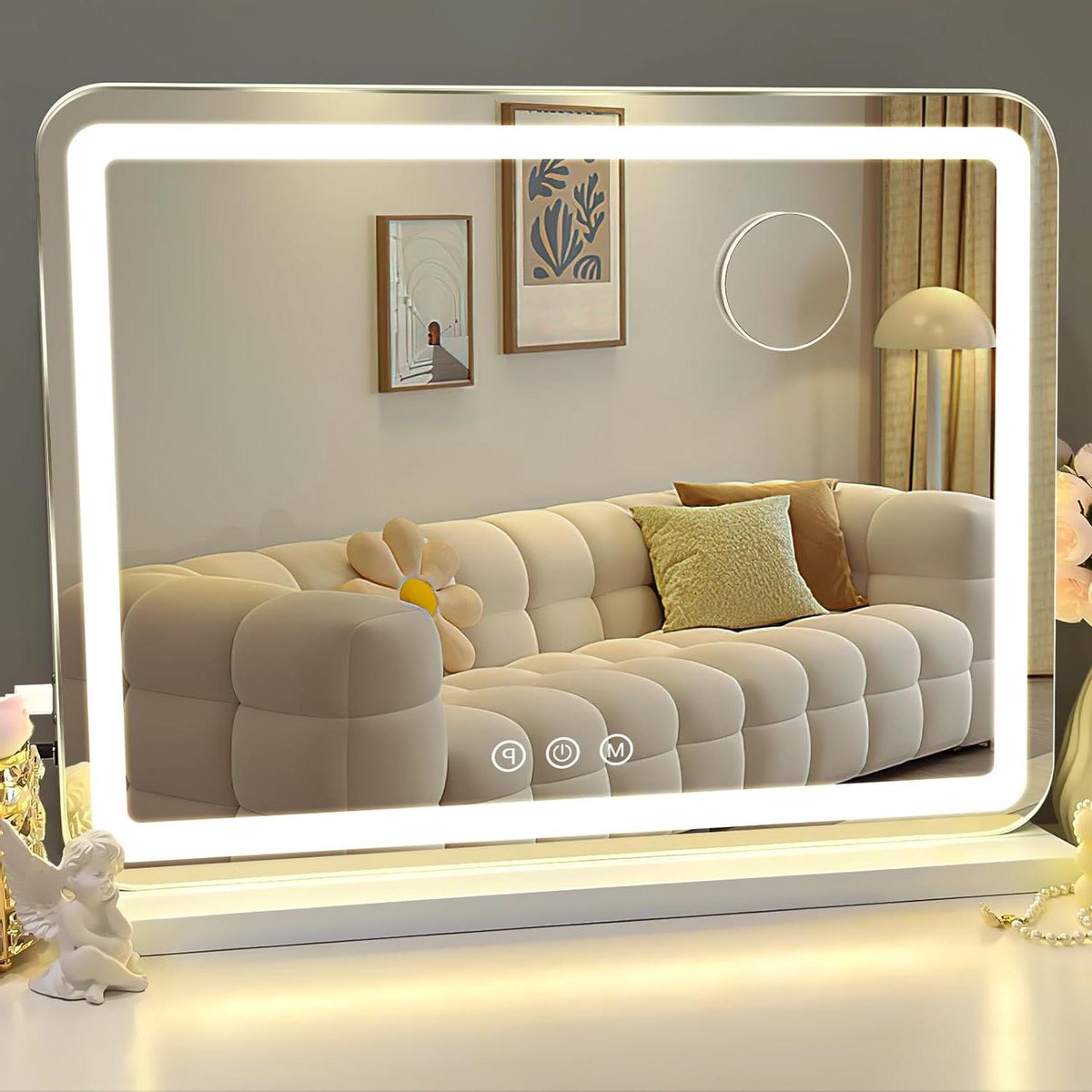 Make-upspiegel met verlichting - Cosmeticaspiegel - Make-up aanbrengen - Instelbare helderheid - 58 x 46 cm - Wit
