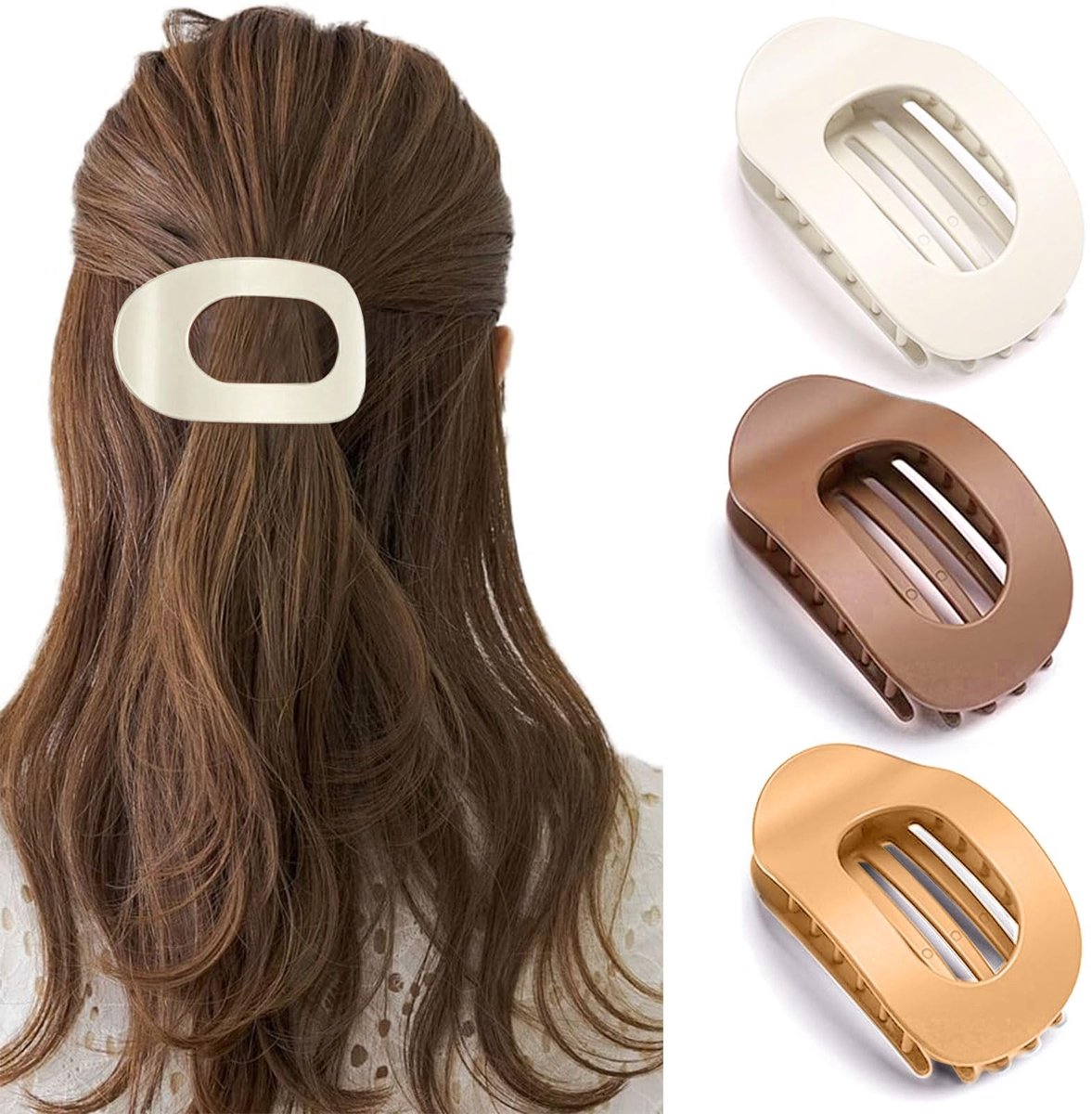 Dailygoods - BelleVive 3 stuks platte haarclips voor dik haar voor vrouwen, haarclips voor dun haar, haarclips in eendenbekvorm, matte haarclips, grote, stijl 2
