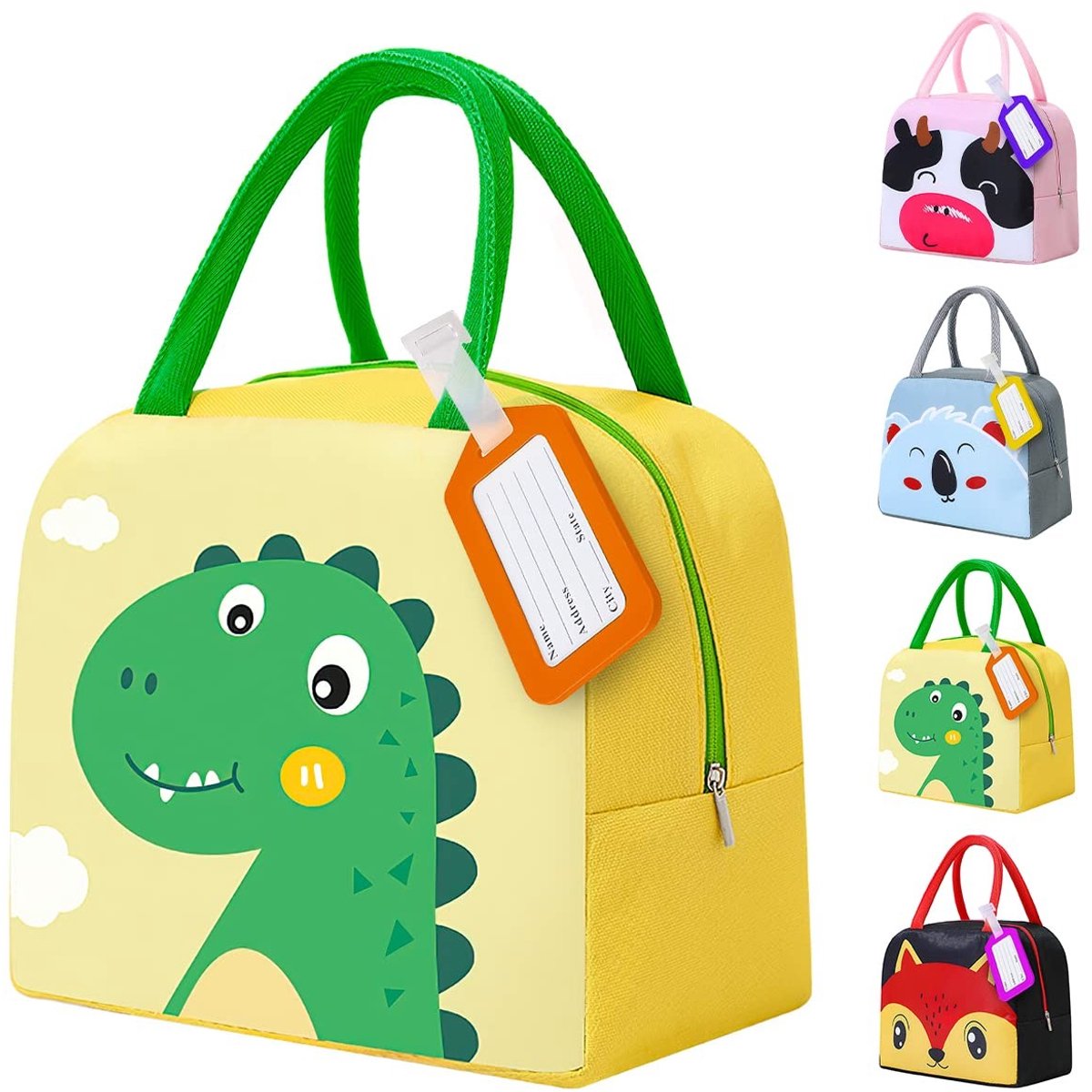 Dailygoods- Lunchtas Kinderen - Schattige Cartoon Dieren - Thermische Zak - Oxford Doek - 23 x 19 x 12 cm - Ideaal voor School - Lunchbox