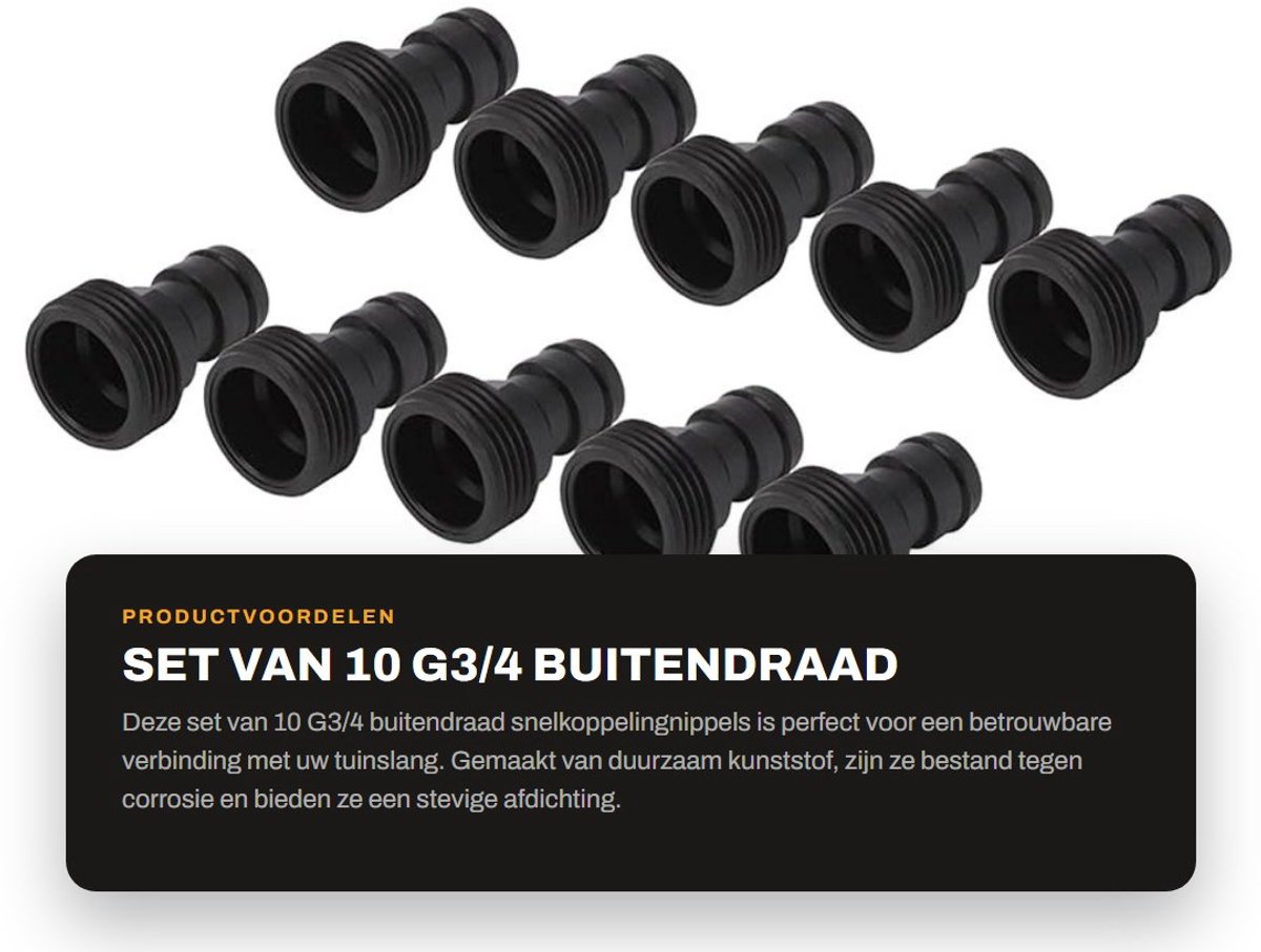 Dailygoods- Snelkoppelingnippel 10 Stuks - G3/4 Buitendraad - Tuinslang Snelkoppelingsadapters - Eenvoudig Te Installeren - Betrouwbaar - Zuurbestendig - Tuinslangconnector