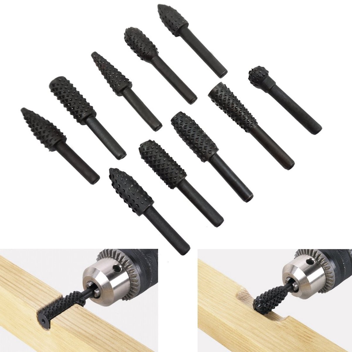 10-delige Houtraspset: Houtfrezen, Raspen en Boren voor Elektrisch Gereedschap