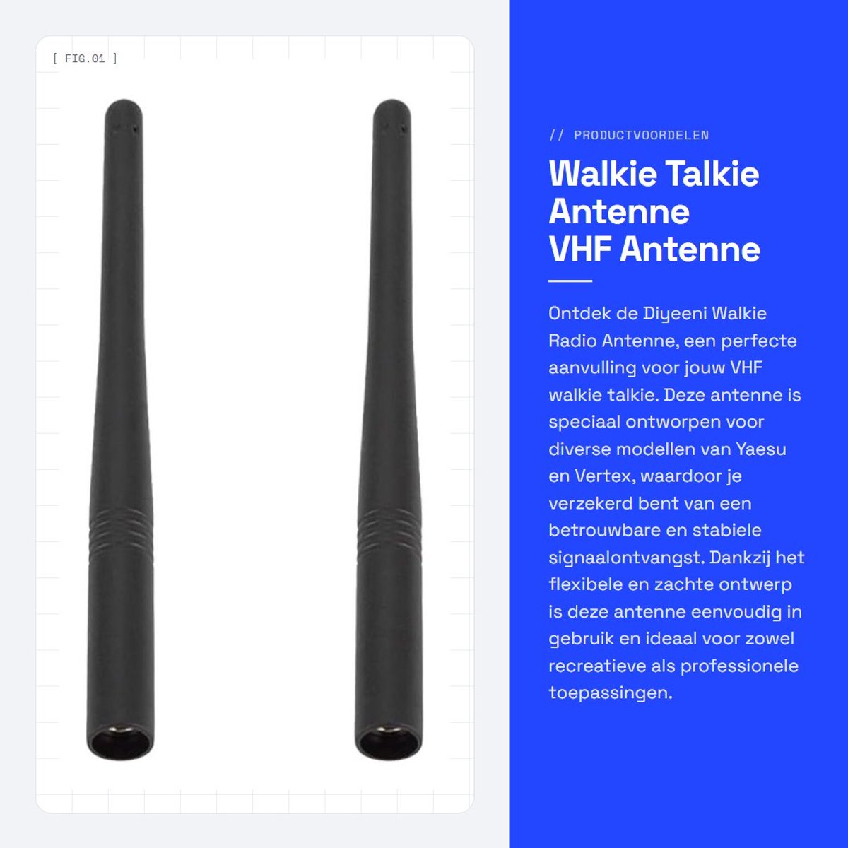Dailygoods- Walkie Talkie Antenne 2 Stuks - Flexibele VHF Antenne - Geschikt voor Yaesu/Vertex - Stabiel Signaal - Hoogwaardig Materiaal - 15,5 cm Lengte