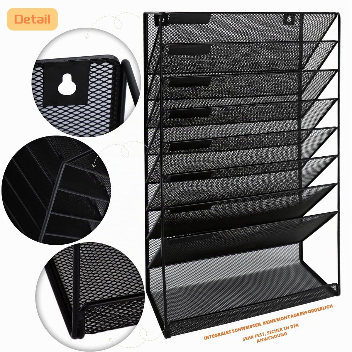 9-laags hangende wandbestandshouder, metalen gaas tijdschriftenrek, A4-wandzakbestandshouder, postorganisator tijdschriftenrek, wandgemonteerde bestandsorganizer, zwart