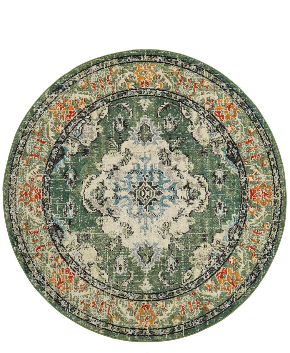 Vloerkleed, Vintage, Ø 150 cm, Rond, Middelpolig, Woonkamer, Eetkamer, Slaapkamer, Keuken, Hal, Alleen chemisch reinigen, Groen
