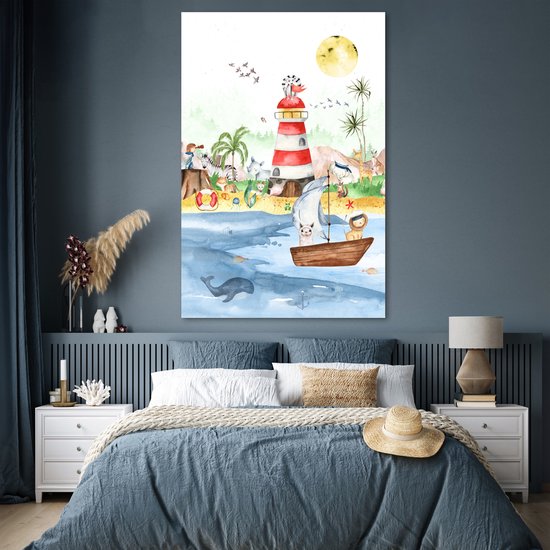 Poster kinderen - Wanddecoratie jongens - Strand - Dieren - Kinderen - Vuurtoren - Poster kinderkamer - 120x180 cm - Decoratie kinderkamers - Kinderkamer decoratie - Poster Babykamer — afbeelding 4