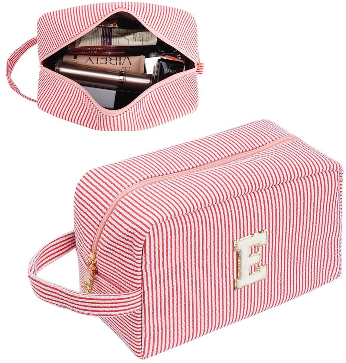 Dailygoods - Make-uptas voor op reis, gepersonaliseerde schattige initialen, waterdichte make-uptas voor cosmetica, toiletartikelen en kleding, verjaardagscadeau voor vrouwen, vriendinnen, rood, geen