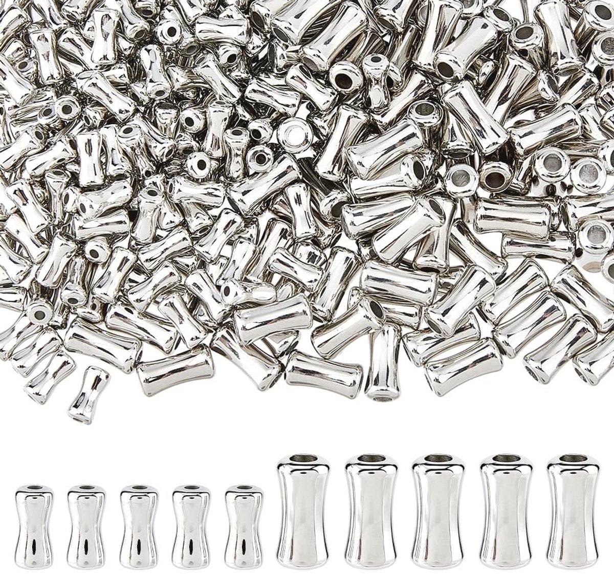 Dailygoods- Knutselkralen 400 Stuks - Imitatie Bamboe Kralen - Staafkralen - Metalen Buiskralen - DIY Sieraden Maken - 2 Maatopties - Sieradenkralen