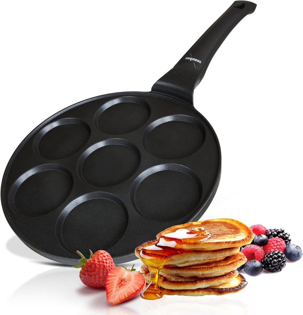 Pannenkoekenpan met 4 vormen - Koekenpan Ei Pan - Ontbijt Bakken - PowerShield anti-aanbaklaag - 26 cm diameter - Zwart