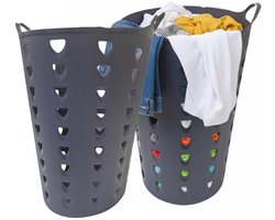 Excellent Houseware Flexibele wasmand - 2x - antraciet - 60 liter - kunststof - 47 x 50 cm