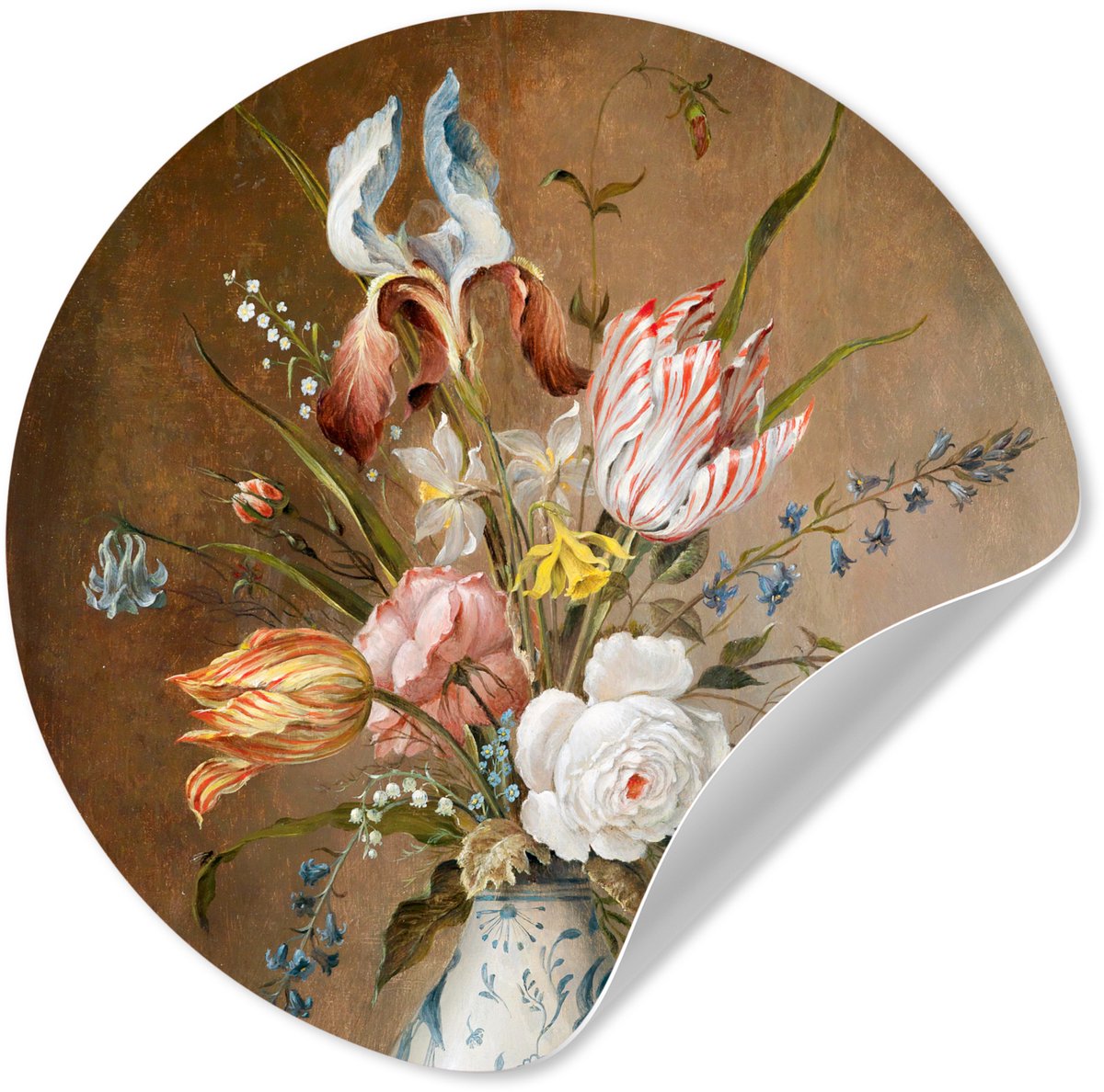 WallCircle Behangcirkel bloemen - Kunst - Oude meesters - Stilleven - Behangsticker - Ronde wanddecoratie - Wandsticker - 30x30 cm - Muurstickers slaapkamer - Sticker muur - Plak stickers Bloemen - Vintage