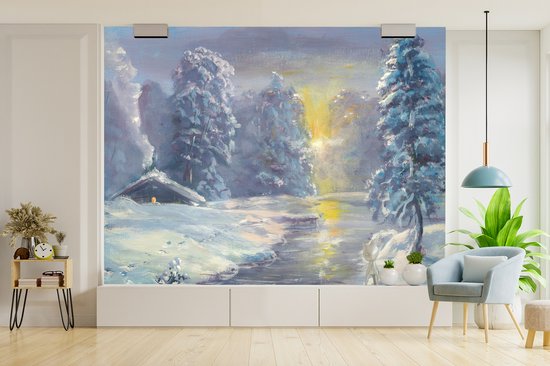 Papier peint photo peint vinyle - Une illustration d'une forêt d'hiver largeur 275 cm x hauteur 220 cm - Tirage photo sur papier peint (disponible en 7 tailles)