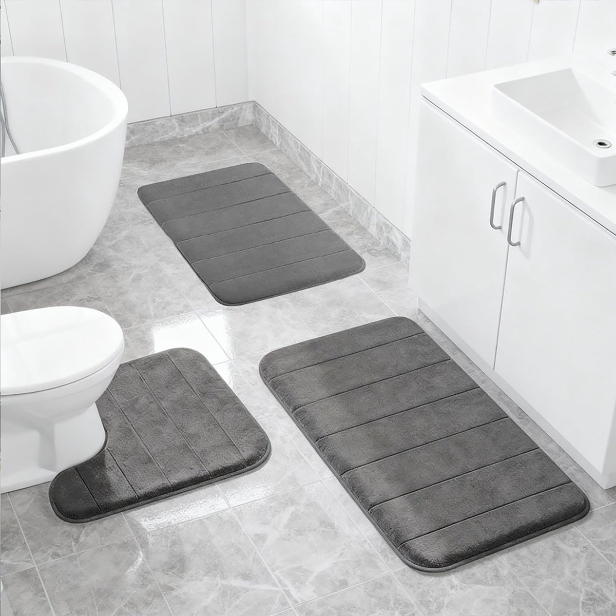 Dailygoods- Badkamertapijtset 3-delig - Antislip - Wasbaar - Microvezel - Douchemat/WC-mat - Sterk absorberend oppervlak - Badmat