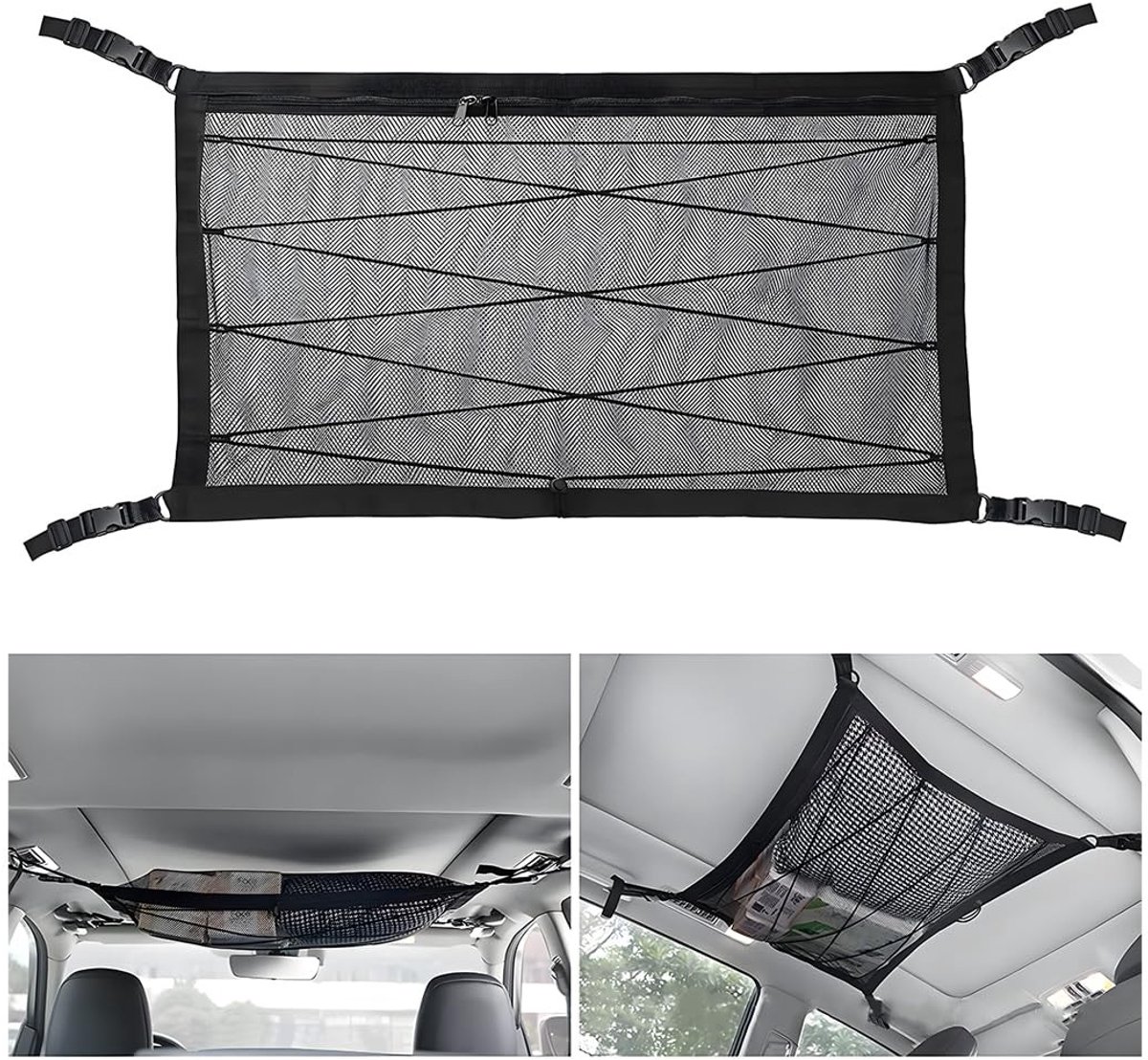 Dailygoods- Opbergnet Universeel - Bagageorganizer - Polyester - Dak-Organizer - Auto Accessoires - 70 x 50 cm - Trekkoord