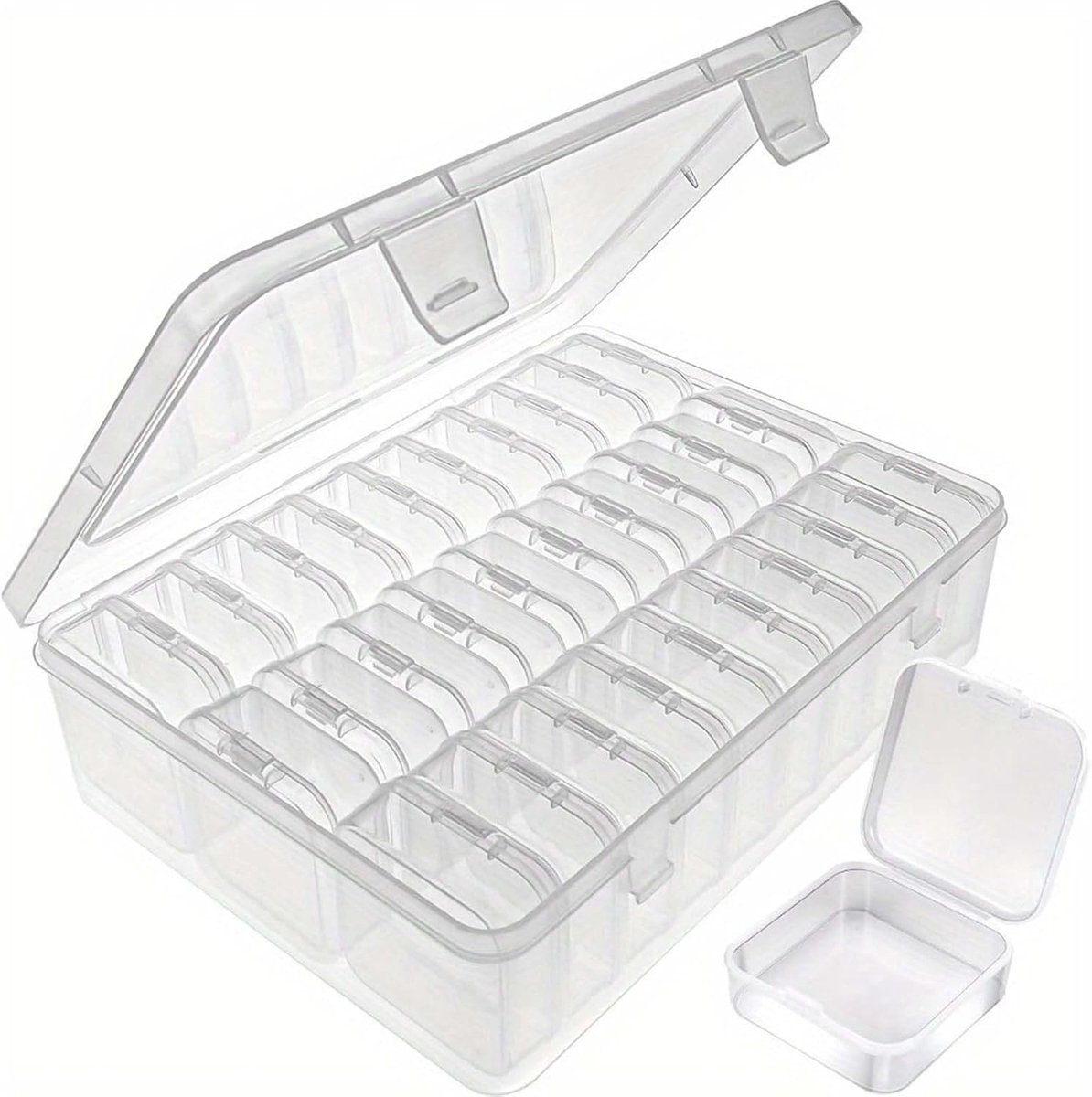 kralenorganizer, rechthoekige transparante doos met scharnierdeksel, 30 stuks, opbergdoos van kunststof, mini-container, voor het maken van armbanden, sieraden, creatieve vrije tijd