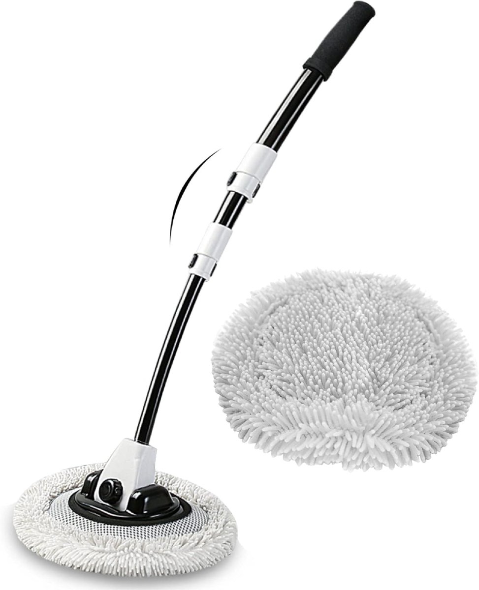 15° Gebogen Autowasborstel Met Lange Telescoopsteel 43" Aluminium Auto Wasborstel Multifunctionele Caravanborstel Car Cleaning Mop Voor Camper Schoonmaakborstel Reinigingsset Microvezeldoek Borstel