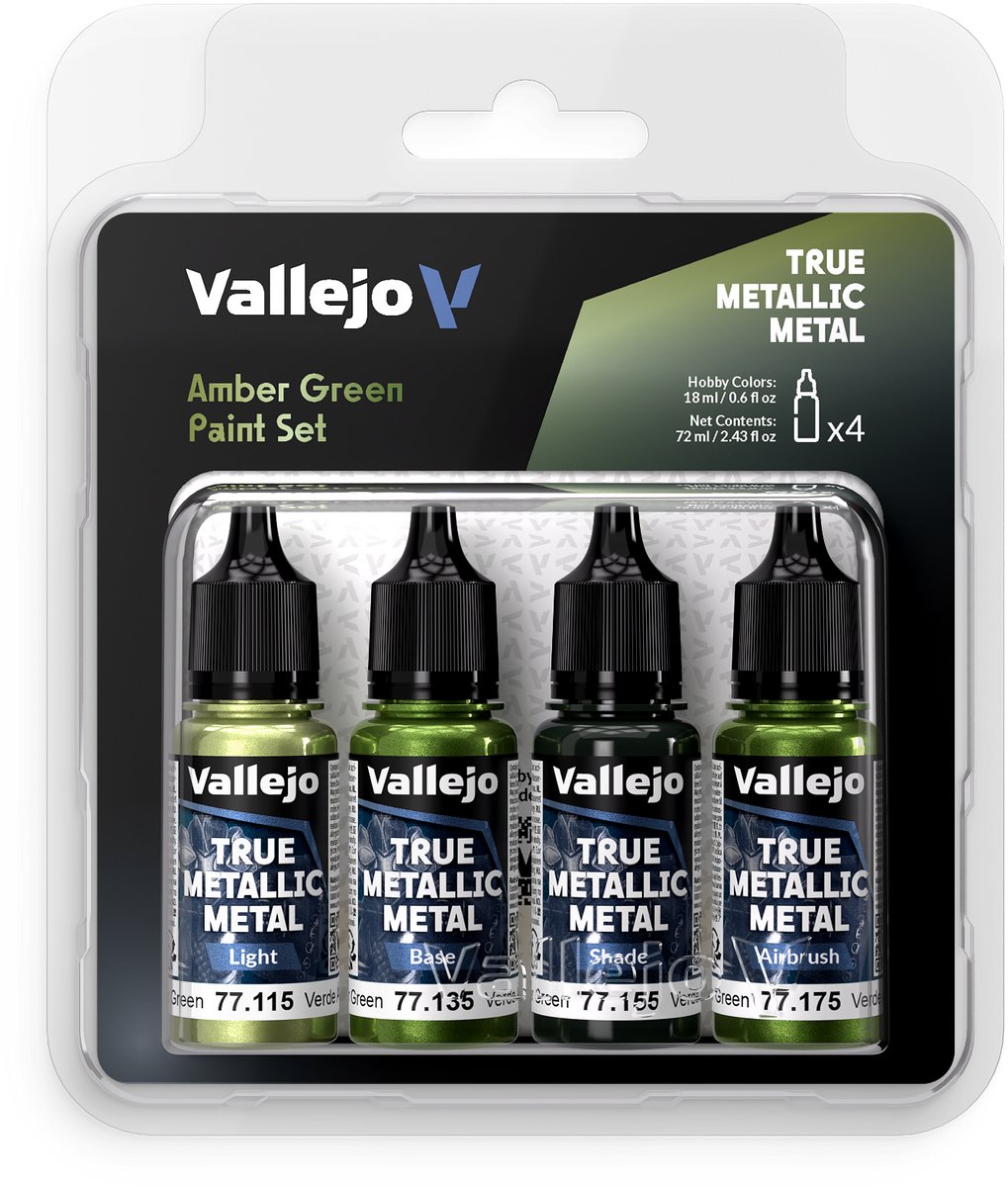 Vallejo Hobbyverf Acrylverf - 77266 True Metallic Metal - Amber Groen - Acryl Set 4x Verf set - 4x 18 ml