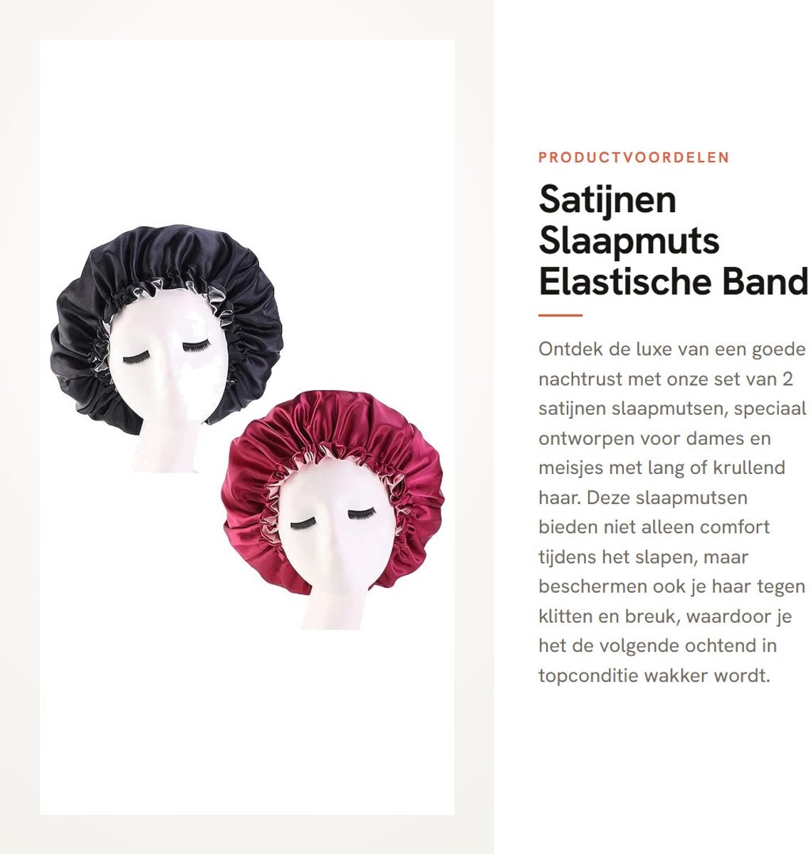 Dailygoods- Slaapmuts 2 Stuks - Satijnen Muts - Verstelbare Slaapkap - Brede Elastische Band - Bescherming Lang/Krullend Haar - Comfortabel en Luchtdoorlatend - Haarband