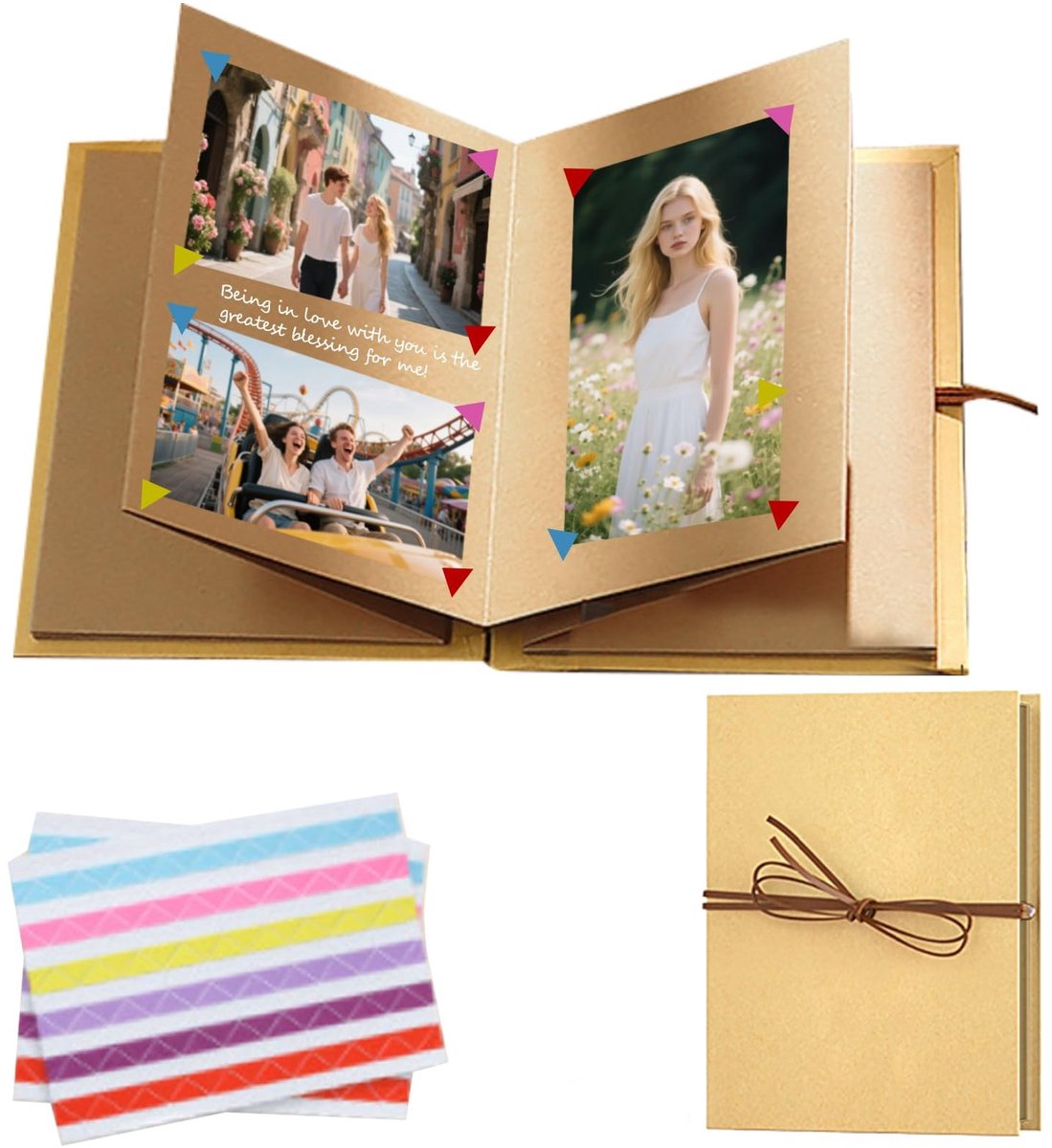 Dailygoods- Fotoalbum 17,5x11,5 cm - Doe-het-zelf Album - Accordeon Ontwerp - Zelfklevende Fotohoeken - Houtkleur - Voor Bruiloft/Verjaardag - Scrapbook