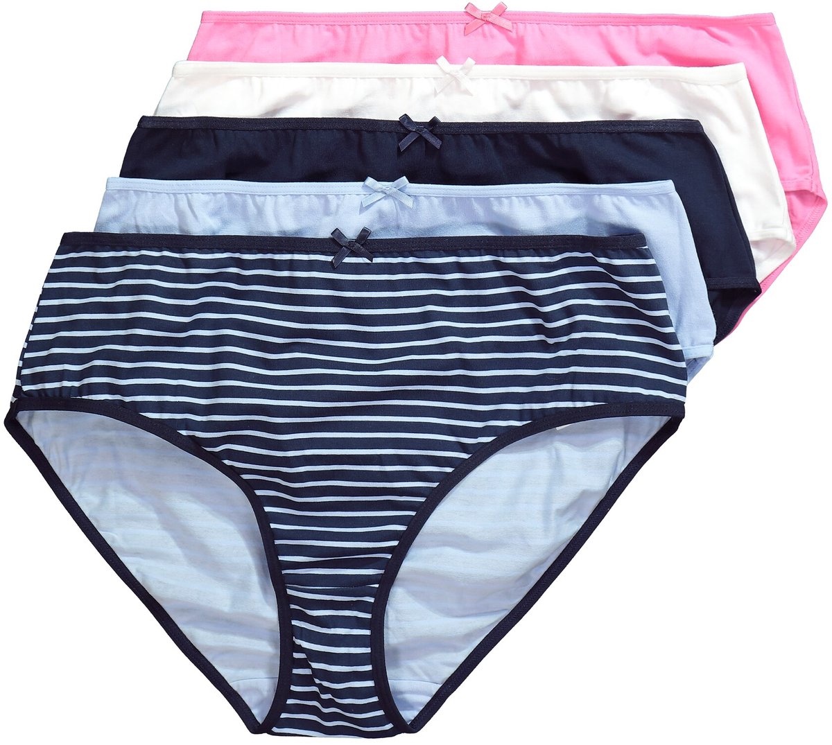 Ulla Popken - Dames - Midi-slips set van 5 fijne strepen - Nachtblauw - Maat 54+