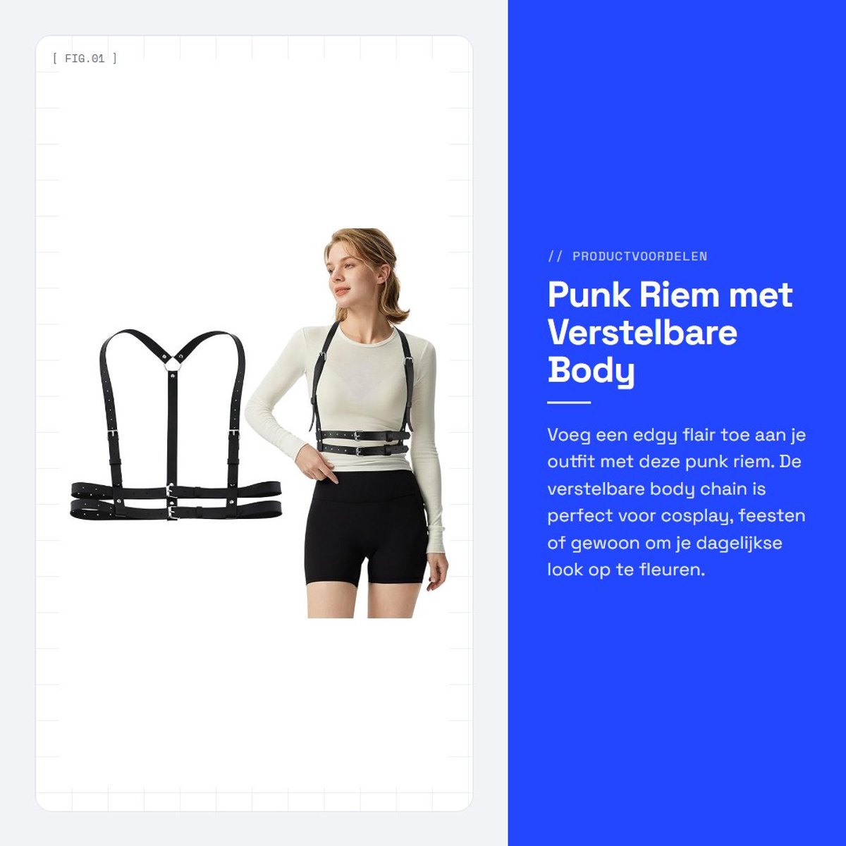 Dailygoods- Taille Riem Verstelbaar - Punk Riem - PU Leer - Zwart - Harnas Riem - Geschikt voor Tailleomtrek 60-90cm