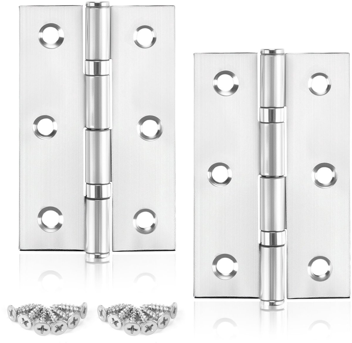 Dailygoods - Anstore 2 stuks scharnieren zilver, 75 x 46,8 x 1,2 mm deurscharnieren voor houten deuren scharnieren inklapbaar voor binnen- en buitendeuren met 24 schroeven 5 x 12 mm, roestvrij stalen scharnieren