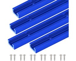 Dailygoods- Verstekrail 305 mm - T-tracks voor Houtbewerking - Aluminium - Dubbel Snijprofiel - 4 Stuks - Met Schroeven - T-track