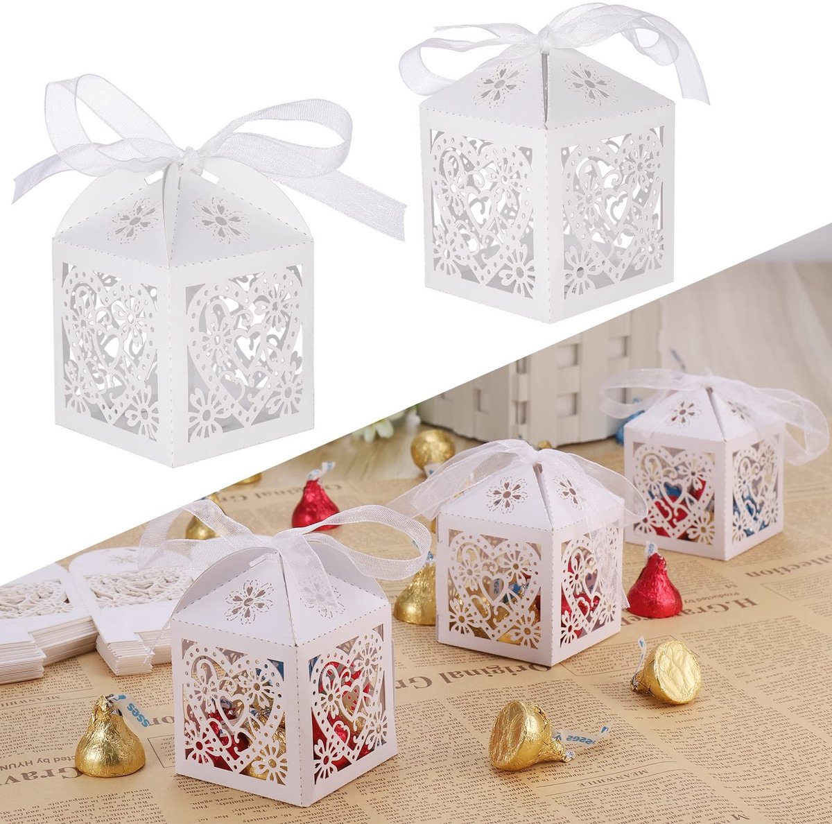 Dailygoods - 50 Stuks Bruiloft Geschenkdozen voor Snoepjes - Elegant en Duurzaam