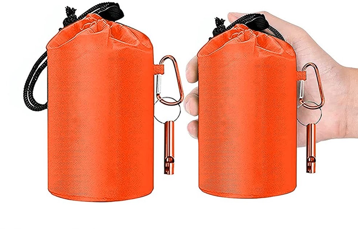 Dailygoods- Slaapzak Nood - Bivvy Bag - 2 Pack - EHBO-kleur Oranje - Warmtebehoud 90% - Geschikt voor Camping/Wandelen - Inclusief Fluit en Karabijnhaak - Nooddeken