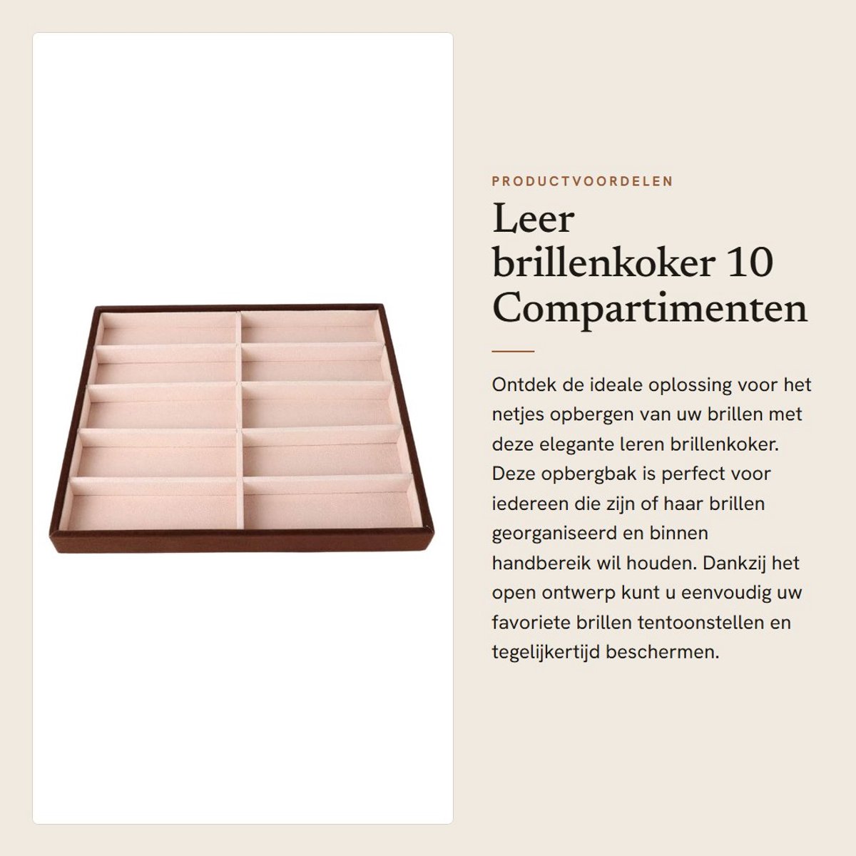 Dailygoods- Brillenvakhouder - Brillendoos hard case - 10 vakken - Opbergdoos - Suède - Hoogwaardig MDF materiaal