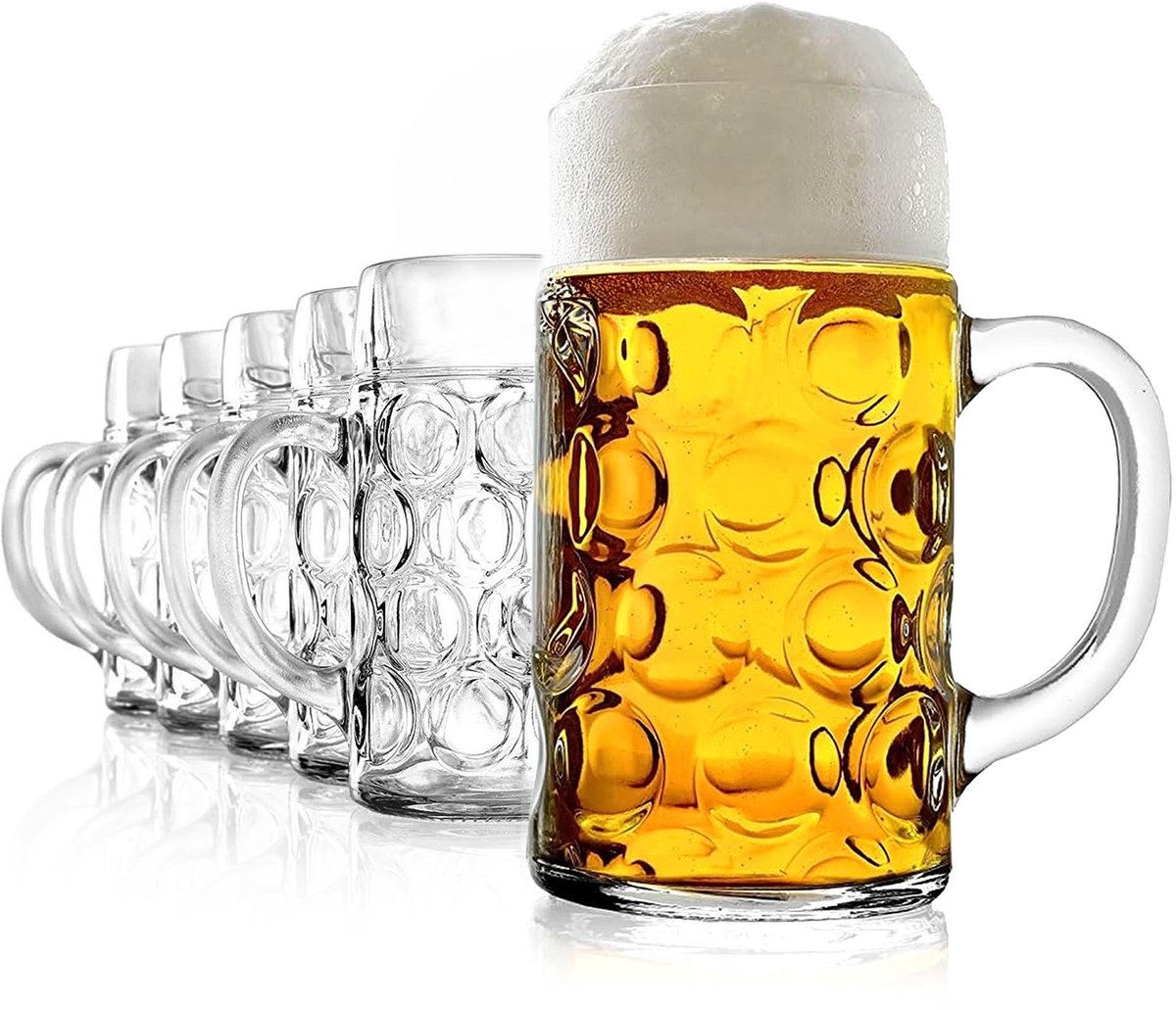 Dailygoods- Bierpul 1 Liter - Set van 6 - Stabiele Bierkan - Breukvast - Vaatwasmachinebestendig - Hoogwaardig Soda Limeglas - Bierglas
