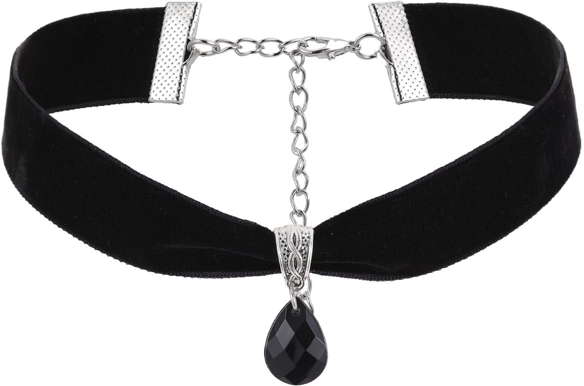 Dailygoods- Halsketting Zwarte Fluwelen Choker - Verstelbaar - Hanger - Accessoire voor Feestdagen - Cosplay - Jaren '90