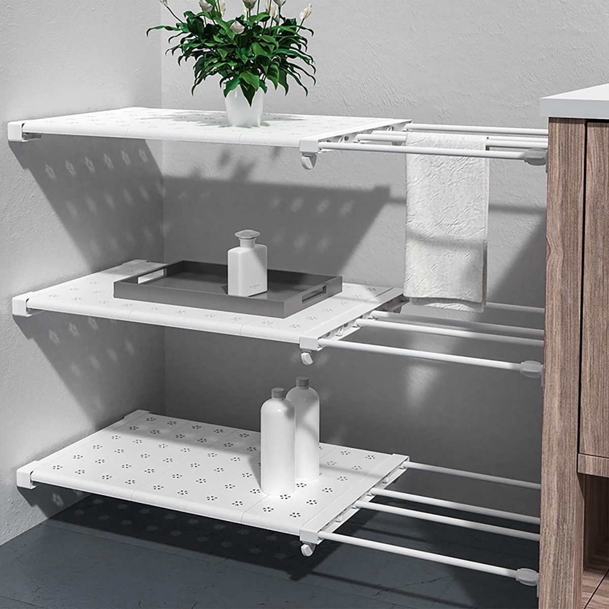 Dailygoods- Planken Verstelbaar - Telescopisch - Interieurorganizer - Kast - Keuken - Badkamer - Wit - Opbergplanken