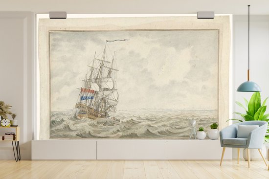 Papier peint vinyle - Le navire Woestduin se coince sur le Noorderrassen - Peinture de Cornelis de Jonker largeur 405 cm x hauteur 260 cm - Tirage photo sur papier peint (disponible en 7 tailles)