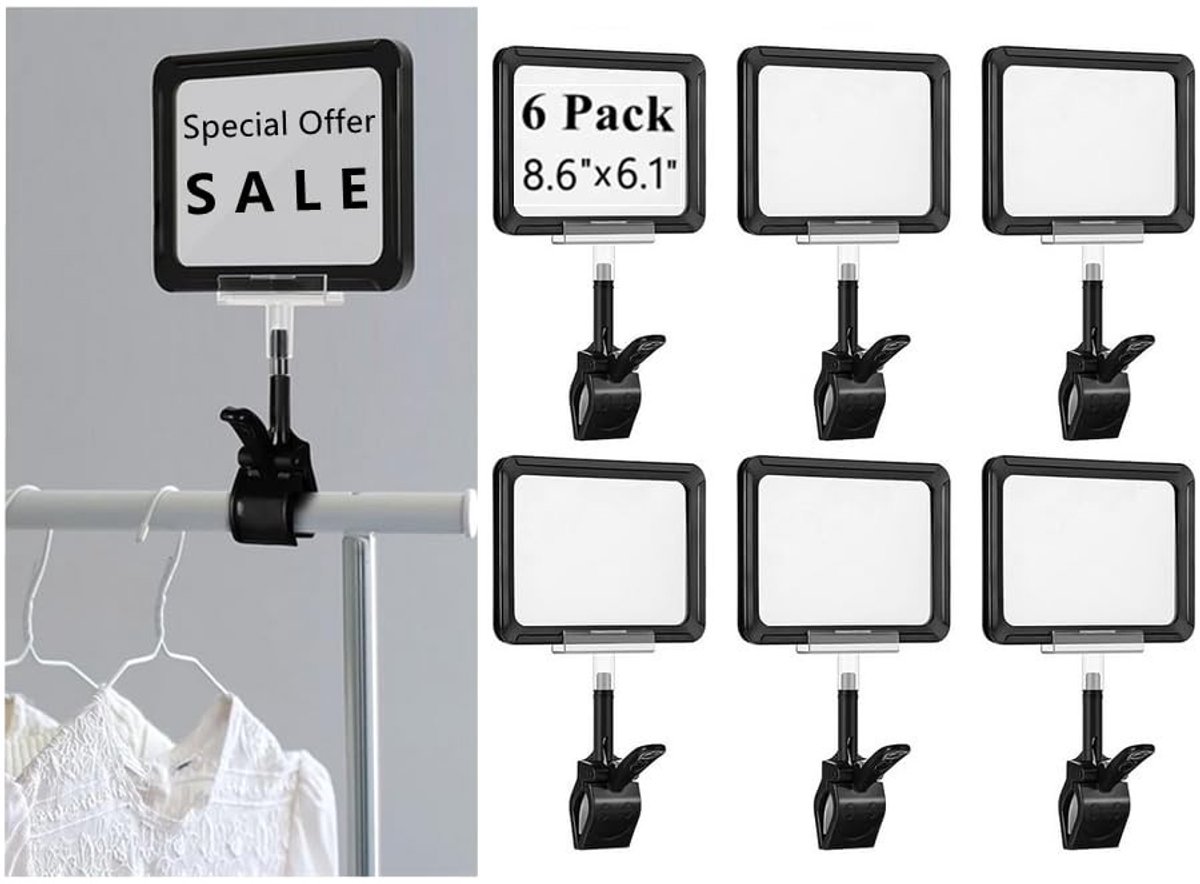 Dailygoods- Bordhouder met klem - Draaibare Poplabelclips - Dubbele Display - Clipbord voor Detailhandel - 21,8 x 15,5 cm - Aandacht Trekkend Design - Displayhouder