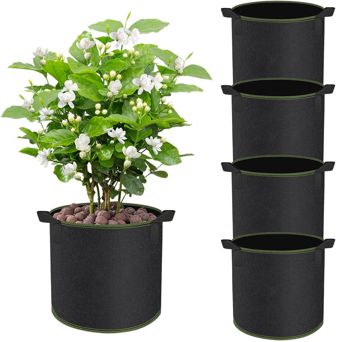4 stuks 6L plantzak, non-woven plantzak met hengsels voor aardappelen, tomaten en aardbeien, voor balkon terras kas & tuin - 2 gallons