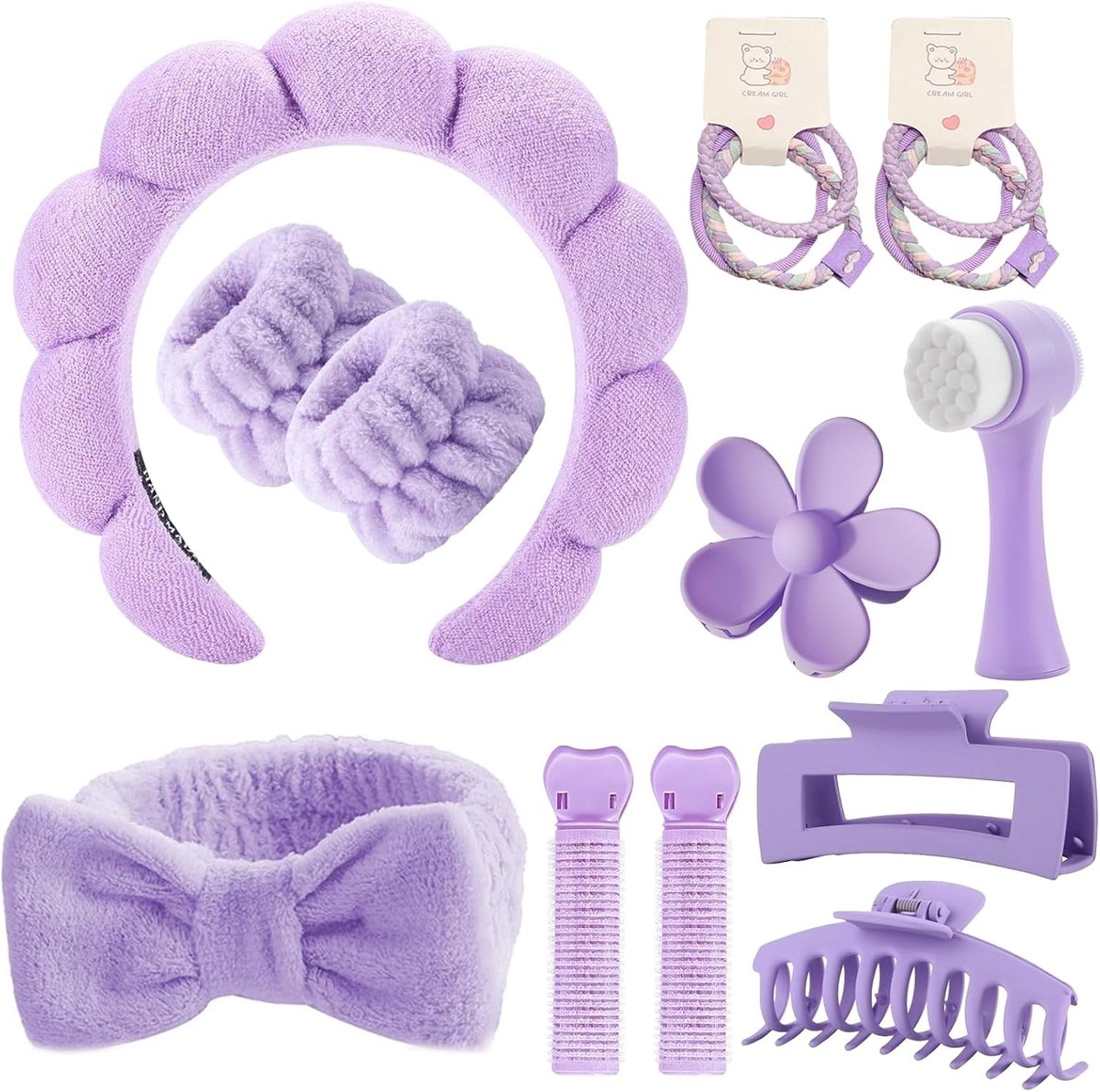 Haarband voor make-up en huidverzorging, 16-delige set in paars, ideaal voor yoga, sport en douchen