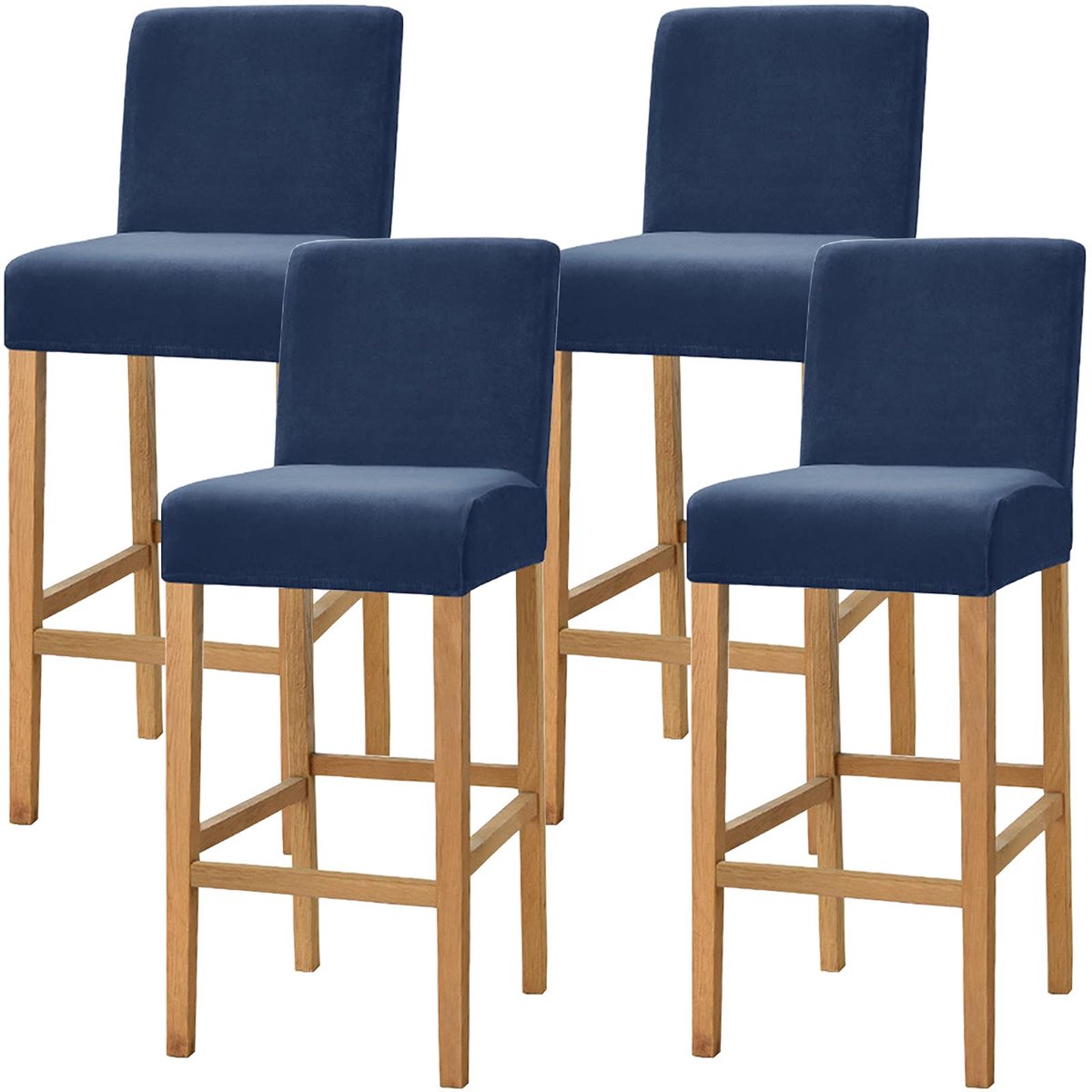rekbare barkrukhoes voor barkruk, pub, fluweel, stoelhoes voor eetkamer, café, barkruk, meubelstoel, stoelhoes, antislip, met elastische onderkant, set van 4, marineblauw