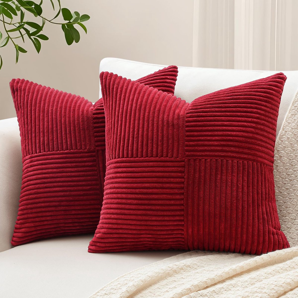 Set van 2 corduroy kussenslopen, kruis strepen patroon corduroy kussensloop sofakussen sierkussen patchwork design decoratieve sierkussenovertrekken kussenhoes voor woonkamer (45 x 45 cm