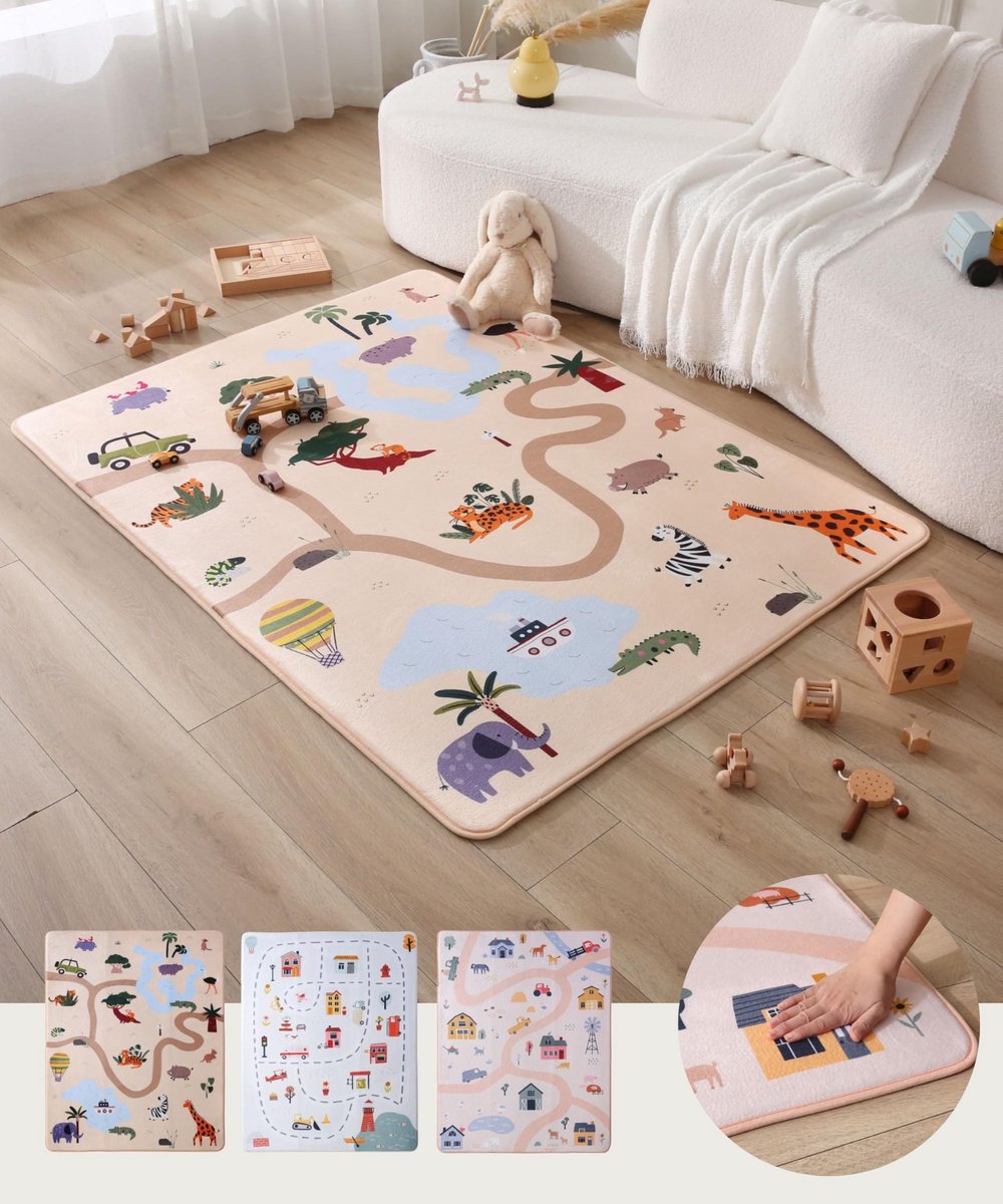 Baby Tapijt 160x120x1,5 cm, Safari – Kinderkamer Vloerkleed met Hoogwaardig Memory-schuim – Zacht Schuimtapijt met Antislip – Baby Tapijt, Kindertapijt, Tatami Mat