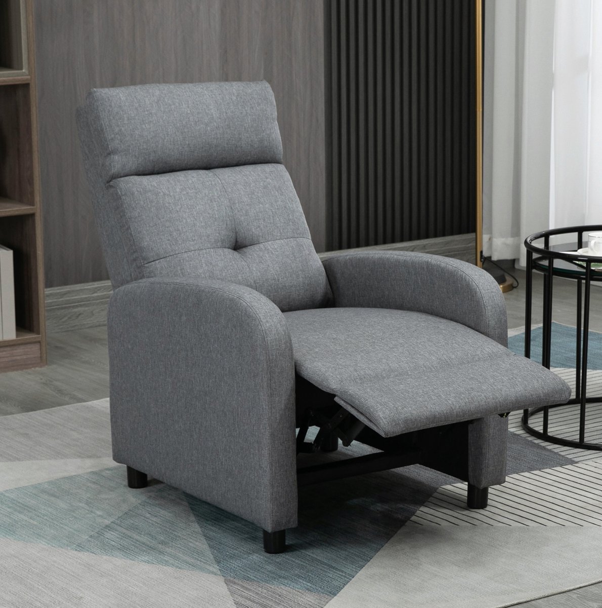 MIVRAY Relaxfauteuil 67 x 87 x 98 cm - Handmatig Verstelbaar Tot 155 Graden Met Voetensteun - Voor Woonkamer En Tv-Hoek - Stof Grijs