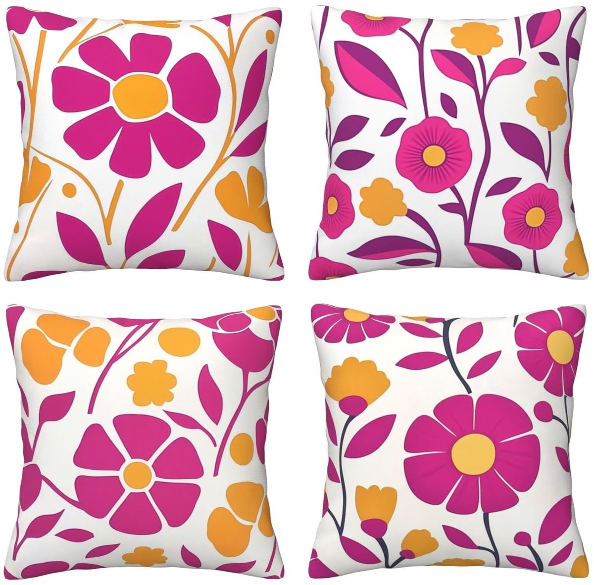 Set van 4 kussenhoezen, sierkussenhoezen, roze print, 65 x 65 cm, behaaglijk, kussenhoes met onzichtbare ritssluiting, zacht, wollig, voor bankkussen, wasbaar, voor terras, tuin, bank en woonkamer