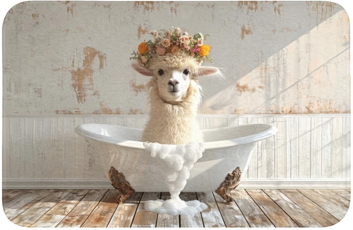 Badmat Rechthoekig 60x40 cm Badkamer Accessoires Bath Mat Anti Slip Wc Memory Foam Wasbaar Zacht Bathroom Toilet Mats Washable Vintage - Alpaca - Badkuip - Bloemen - Dieren