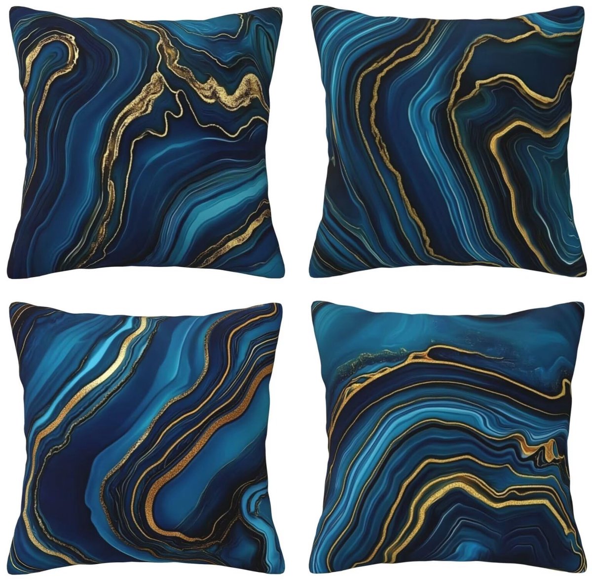 Kussenhoezen voor bank, 65 x 65 cm, set van 4, fluwelen kussenslopen met verborgen ritssluiting, gemarmerd, vierkant, voor bank, woonkamer, slaapkamer en stoel, decoratief, I7643