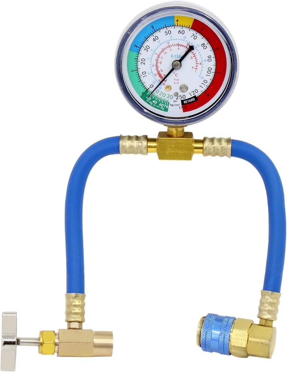 Airconditioning vullen met R134A koudemiddel - Auto vulslang met meter en mes voor auto - 90 cm