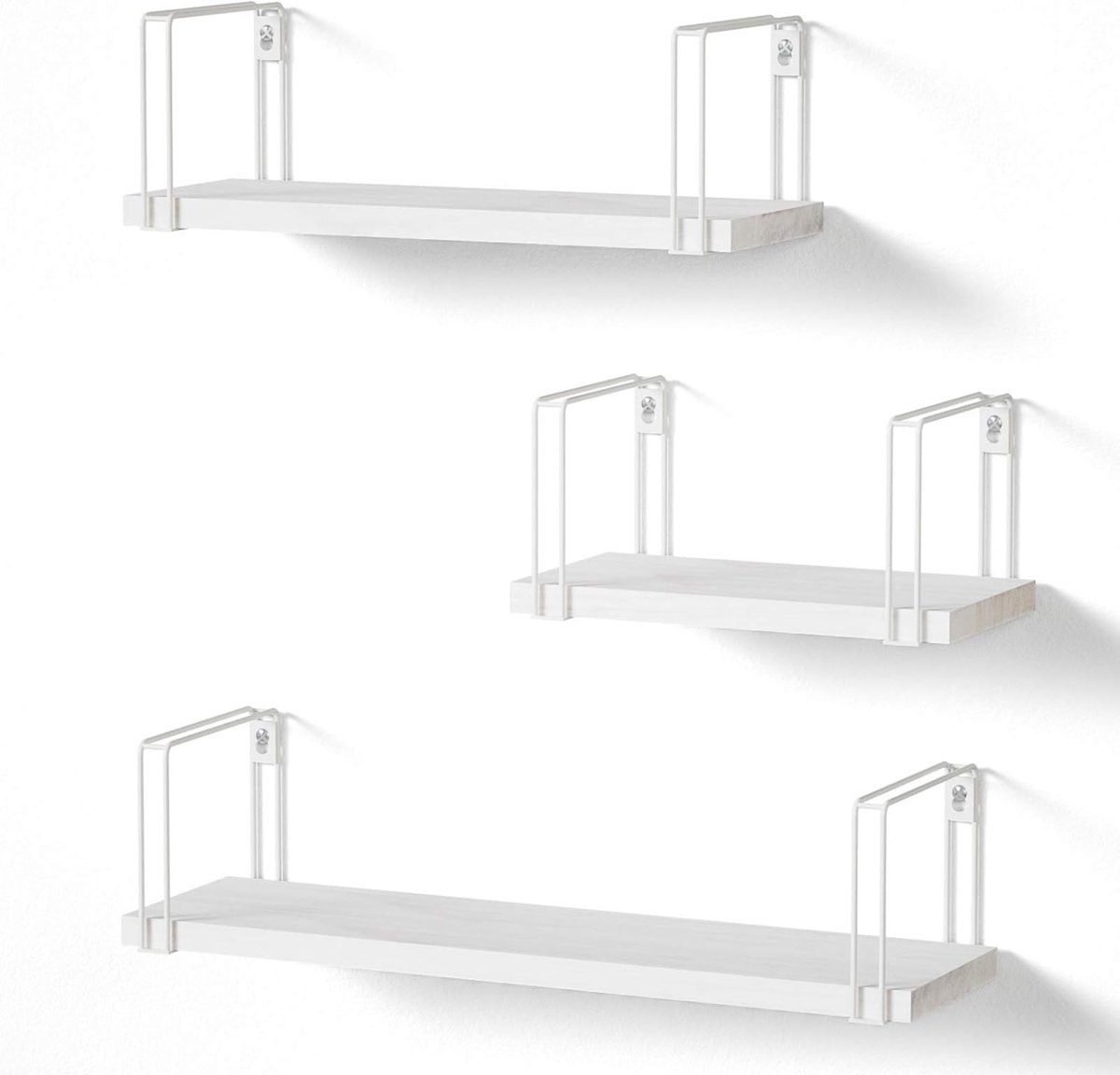 Wandrek, wit, houten rek, zwevend rek, wandplank, set van 3, boekenkast, hangend, decoratie voor keuken, kinderkamer, woonkamer, badkamer, lengte 43/33/23 cm