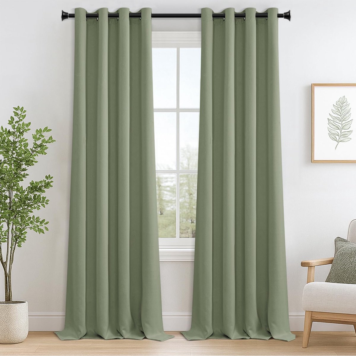 Gordijn met ingestanste ringen, ondoorzichtig, kort, modern verduisteringsgordijn voor hotel, kantoor, woonkamer, slaapkamer, kinderkamer, 245 x 140 cm (h x b), groen, set van 2
