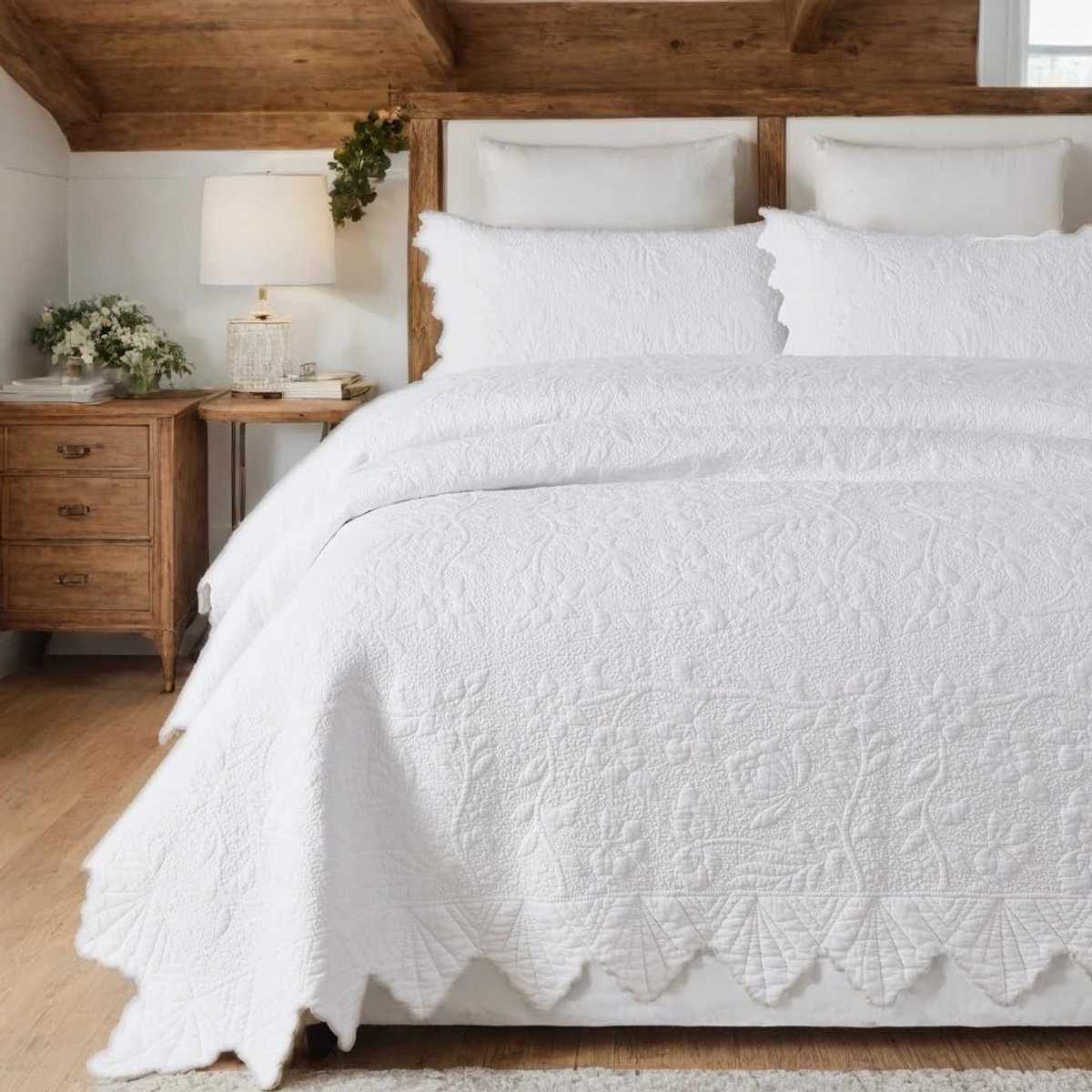 Witte Quilt Set Queen King Size Katoen Matelasse Coverlet Set Boerderij Beddengoed Set Queen Size Spreien (Quilt 98x106 met standaard maat kussenslopen)