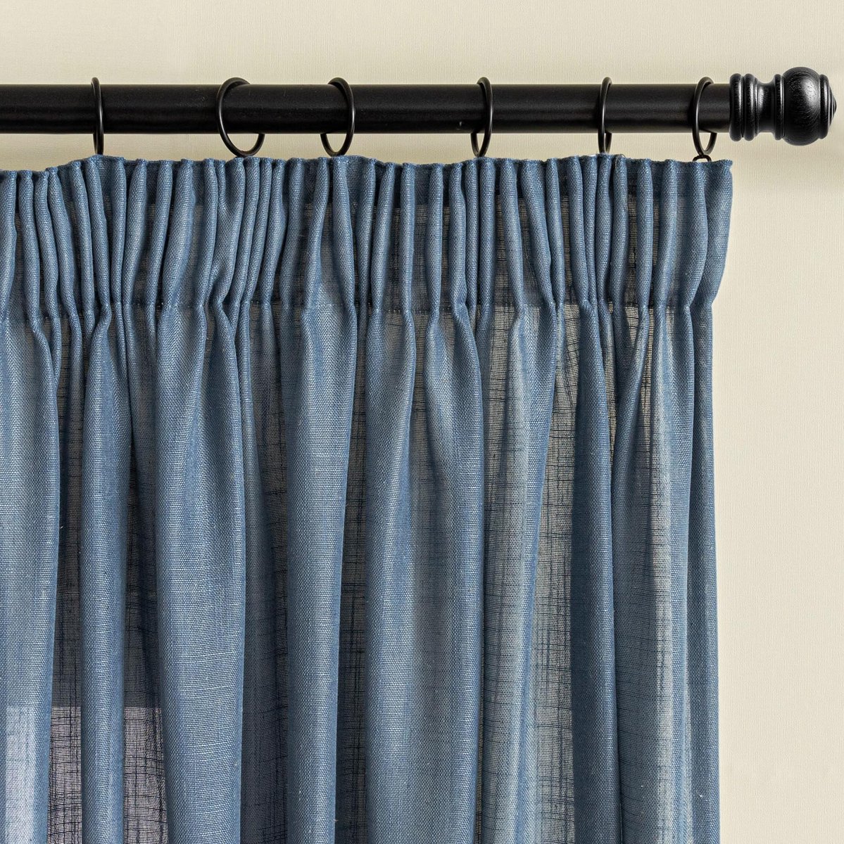 Gordijnen linnenlook gordijn woonkamer met plooiband modern half-transparant gordijn set van 2 H 225 x B 140 cm natuurlijke stijl gordijnen linnen gordijnen, donkerblauw