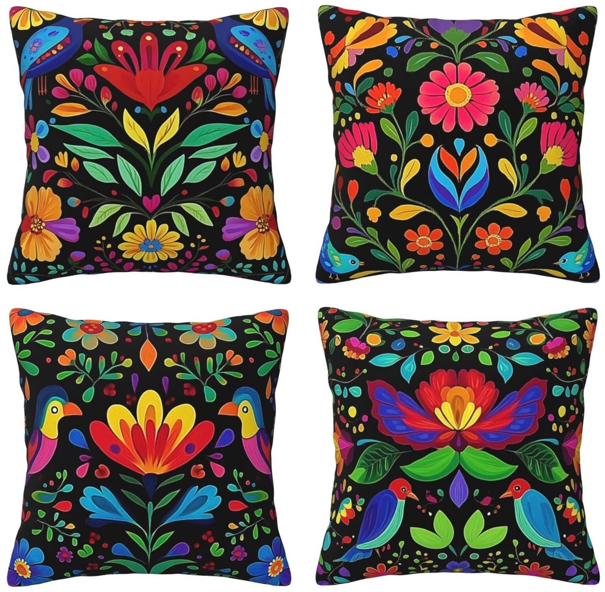 Set van 4 kussenslopen, sierkussenhoezen, kleurrijke bloemen, 65 x 65 cm, behaaglijk, kussenhoes met onzichtbare ritssluiting, zacht, wollig, bankkussen, wasbaar, voor terras, tuin, bank en woonkamer