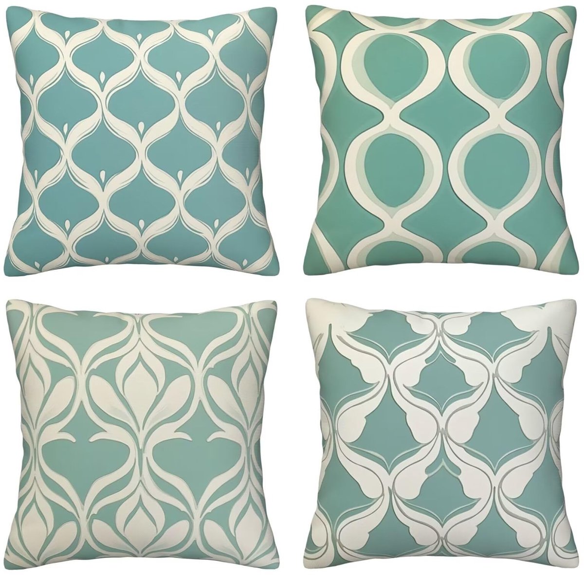 Set van 4 kussenhoezen, sierkussenhoezen, groene en witte geometrie, 65 x 65 cm, behaaglijk, kussenhoes met onzichtbare ritssluiting, zacht, wollig, bankkussen, wasbaar, voor tuin, woonkamer